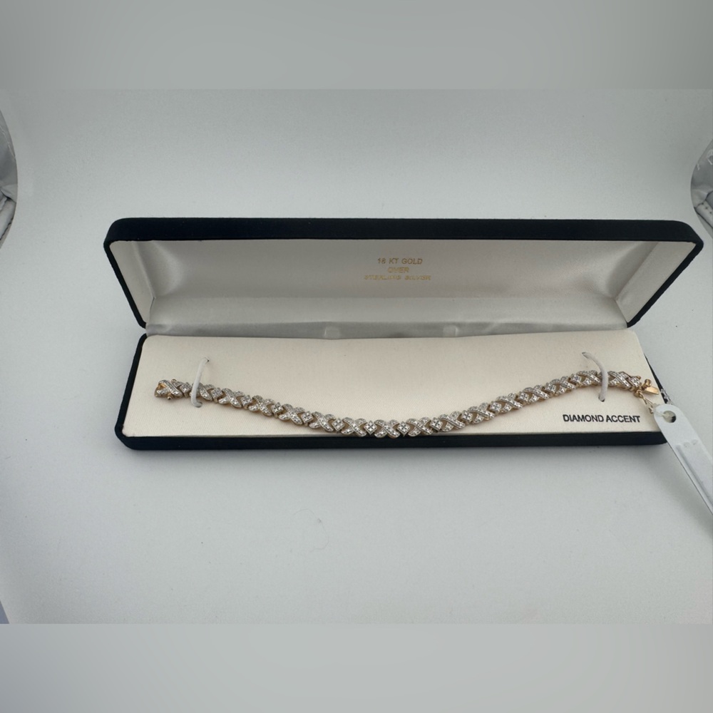 Elegant Gold and Silver Bracelet 14Kt‎ Gold Over Sterling Diamond Accents NIB